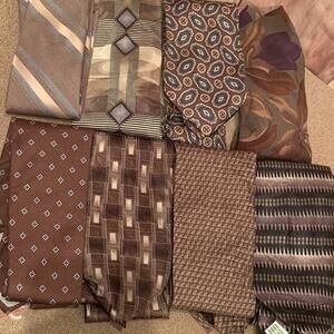 Lot of 8 Brown Gold Black Vintage & Modern Career Silk Polyester Necktie Ties